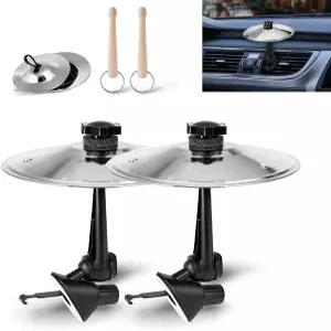 PIFOG 2팩 자동차 심벌즈 에어벤트 미니 드럼 스틱 클립 충돌 세트 음악 드러머 애호가를 위한 재미있는