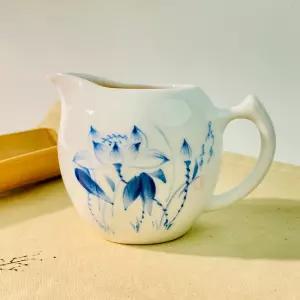 청화백자 연화문 손잡이 숙우 저그 공도배 200ml다도주전자 다기 술잔 찻잔 도자기 다도잔 선물용 집들이