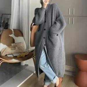 여성 겨울 두툼 빈티지 단추 롱 니트 오버핏 포켓 가디건 카디건 가을 하트 배색 여자 루즈