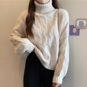 폴라넥 꽈배기 크롭 니트 티셔츠 루즈핏 라운드니트 오프숄더 여자 여성브이 루즈 브이