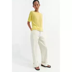 ZARA 파인 니트 반소매 탑 - 노랑