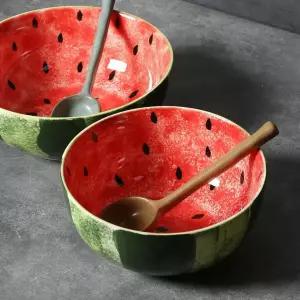 수박그릇 플레이팅 도자기 여름 과일 팥빙수 샐러드