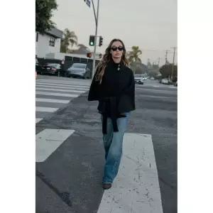 ZARA 울 케이프 벨트 쇼트 코트 - 블랙