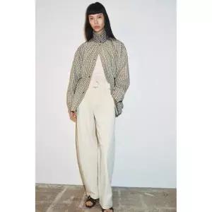 ZARA 체크 하이넥 재킷 - 스크래치 화이트