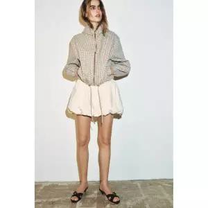 ZARA 후드 체크 재킷 - 스크래치 화이트