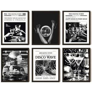 97 데코 빈티지 디스코 볼 포스터 - 블랙 화이트 월 아트, 70년대 데킬라 프린트, 트렌디한 신문 미학 사진, 레트로 바 카트 장식, 십대 소녀 기숙사 침실용 펑키 장식 (8X10 프레임 없음)