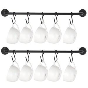 Mkono 머그 홀더 벽걸이형 커피 컵 랙 행거 모던 메탈, 후크 10개 포함 소박한 식기 티컵 보관 정리함, 주방 다이닝 룸 바 2개 세트, 블랙