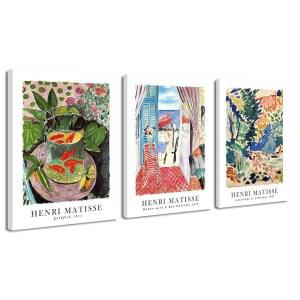 콜리오르 미술 전시회에서 빨간 우산 금붕어 풍경을 가진 여성 앙리 마티스 에스테틱 포스터 3종으로 구성된 위코 아트 캔버스 월 세트 마티스가 홈 데코레이션 포스터를 인쇄합니다