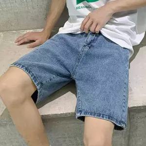 남성용 와이드핏 데님 숏팬츠 RNR-0122반바지 5부 청바지 여름 와이드 루즈 오버 워싱 청반