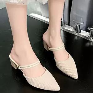 여자 블로퍼 뮬 샌들 여성 로퍼 패브릭 패션 미들힐 신발 펌프스 예쁜