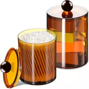 큐팁 홀더 2팩 캐니스터 약병 세트 면봉용 뚜껑이 있는 욕실 병 공 패드 치실 픽 10온스-12온스 플라스틱