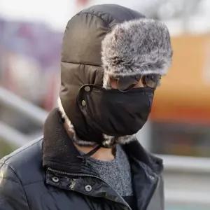 방한모 마스크 2PCS 1세트 플러쉬 방한모자 블랙1