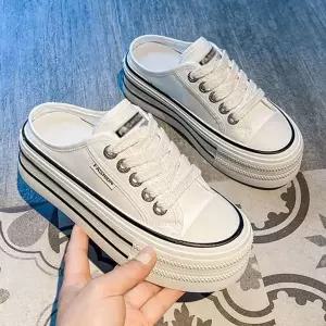 여자 뮬 운동화 신발단화 여성 스니커즈 단색 캐주얼화 학생 컨버스화