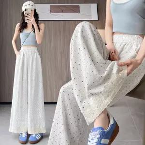 바지 여름 캐주얼 소프트 도트무늬 얇은 여자바지 와이드 레이스 쫀쫀한 9부 원템1