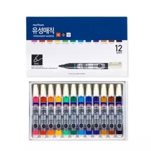 12색 유성매직 둥근닙 2세트 네임펜 학교 학원 준비물굵은 유성 마카 표시용 마커 굵은