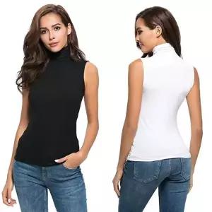 여성 겨울 이너 슬리브리스 민소매 목폴라 폴라 티셔츠 목티 폴라티