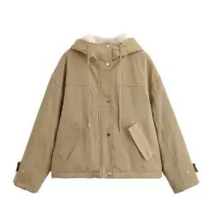 카키 가을 후드 여자야구점퍼 야상 퍼 ible3