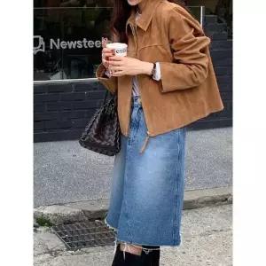 가을 빈티지 여자야구점퍼 코트 융털 라이크 긴팔 터틀넥 집업 자켓 멋스러운 숏 ible3