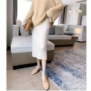 여성 뒤트임 앙고라 밴딩 롱스커트 H라인 니트 데이트캐주얼룩 데이트 예쁜 솔리드 패션 밴스커트 밴롱