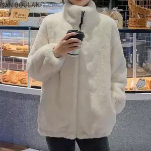 후리스 털 자켓 카라 집업 아이보리 점퍼 부드러운 겨울 아우터 여성 따뜻한