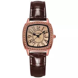 스타일리쉬 레트로 가죽 다이얼 엣지 여성 손목 시계 정장 패션 보석 밴드 아날로그