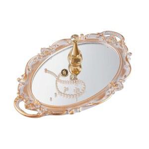 드레서 향수 보관 장식용 XPXKJ 빈티지 골드 미러 트레이 배니티 유리 코켓 룸 장식, 침실, 욕실 타원형 앤티크 서빙 메이크업 정리함