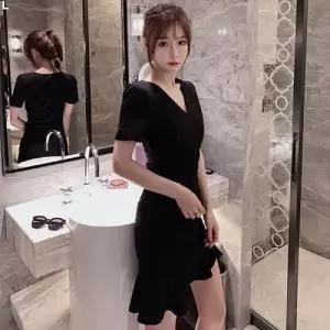 프릴 언발 트임 미니 원피스 DHH-B28 블랙 FREE캐주얼 패션 여성 언트임 브이넥