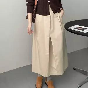 슬림핏 스커트 언밸런스 주름 A라인 면100 롱스커트 치마 여성 겨울 H롱 A롱