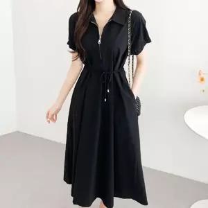 데일리 퍼프소매 카라원피스 하객 집업 셔츠 패션 허리끈 밴딩 우아한 러블리 하객룩