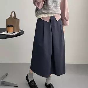 고급 슬림핏 언밸런스 A라인 스커트 롱플리츠스커트 주름 치마 여성