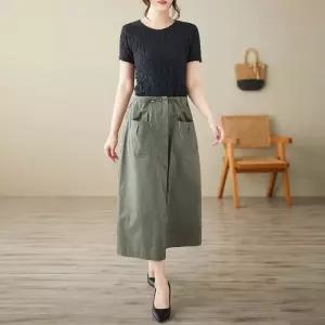 여성 스커트 봄 하계 빅사이즈 루즈핏 솔리드 하이웨스트 슬림핏 원픽1