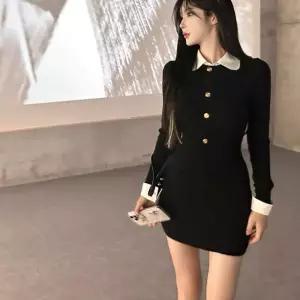 여자 페이크 레이어드 카라 버튼 블랙 미니 원피스 넥원피스 봄원피스 여름 레이스 이너