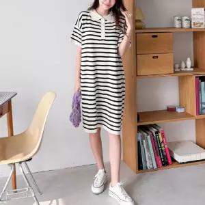 카라니트 미들 원피스 다솜결 니트핏 간절기룩캐주얼 면원피스 귀여운 일상 신상 줄무늬 스트라이프 니트