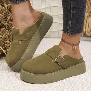 여성 2컬러 데일리 슬림 버클 플랫폼 뮬 슬리퍼 겨울 퍼슬리퍼 털신발 여자 가죽