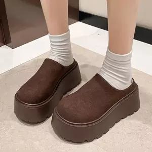 여성 2컬러 베이직 스트랩 웨지 플랫폼 슬리퍼 겨울 퍼슬리퍼 털신발 여자 가죽
