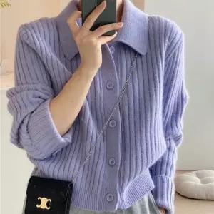 (색감에반했어)파스텔 카라가디건기본핏 편한 여자 가을패션 골지니트 간절기