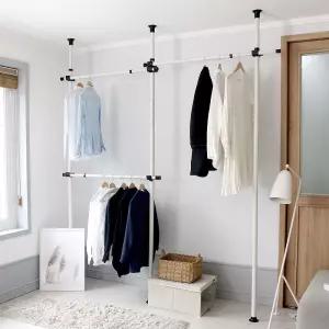 기둥식 행가 3단행거 코트랙 25파이파이프 행거봉 조립식 튼튼한 코너 옷방 원룸 걸이 3단 코트 철재 거치