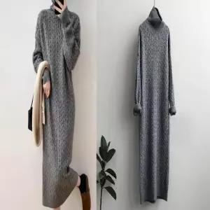 겨울 골지 원피스 터틀넥 루즈핏 들넥 니트롱원피스 루즈 니트 꽈배기 웨어 스웨 긴팔 여성의류 데이트룩