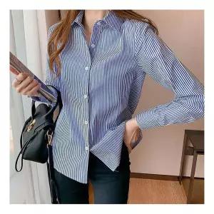 여성 데일리 블라우스 셔츠 직장인 스트라이프 오버핏 루즈 소개팅룩 미팅 캐주얼 남방 롱원피스 오피스 여