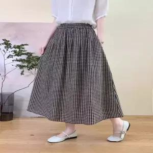 치마 봄 빈티지 여자스커트 롱스커트 체크 포켓 중기장 A라인 원템1