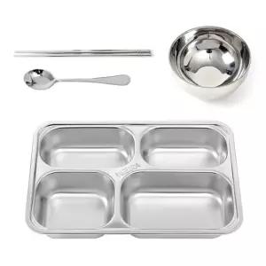 온키친 스텐 4구 식판 풀세트 (중)집 학생 캠핑 단체급식 간식 회사식당 배식판 학교