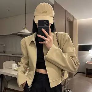 쿨샵 여성 트렌디 크롭자켓 카라넥 깔끔한 블루종재킷 여자점퍼 코트 겨울 가죽 하프 반코트 야상 롱코트