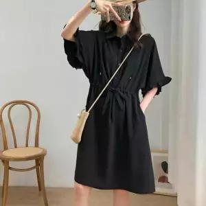 우아한 여성 러블리 스타일 셔츠형 반팔 카라 원피스여자 플레어 청치마 나시 플라워 하객 롱원피스 니트