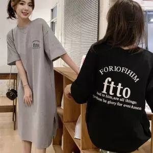 여자 앞뒤 영문 레터링 라운드 반팔 옆트임 원피스플라워 여성치마 프릴 청치마 스커트 플레어 미디 카라