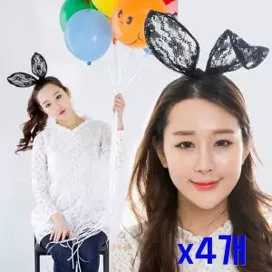 TBZ 블랙레이스 파티장식 토끼머리띠 x4개 파티헤어밴드