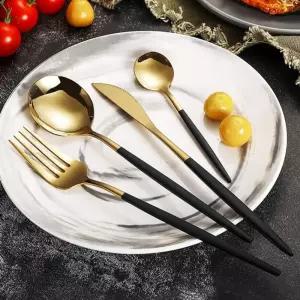 테이블앤 6인 커트러리 세트(24p) (골드 블랙)선물용양식기 가정용 고급커트러 스푼포크나이프 모던커트러