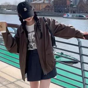 쿨샵 여성 레더가죽 캐주얼자켓 오버핏 카라 집업재킷 여자점퍼 코트 겨울 하프 반코트 야상 롱코트 경량패