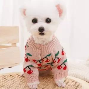 핑크 체리니트 강아지 반려견 옷 애견 애의류 후리스 가디건 소형 여름 패딩 실내복 견옷 쿨링 조끼 냉감