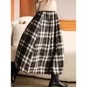 손오공 여성 스커트 모직 빈티지 정장 밴딩 A라인 체크 도톰 데일리룩 KUK1