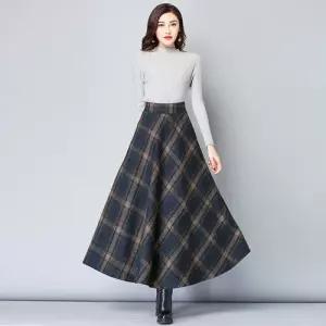 손오공 스커트 치마 모직 여성용 롱 빈티지 키작 체크 데일리룩 정장 KUK3